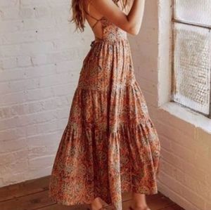 Christy Dawn Delphine strappy summer dress Tan Paisley -size small